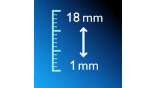 18 ajustes fixos de altura: de 1 mm até 18 mm