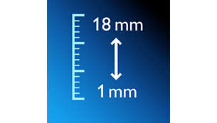 18 bezpečných nastavení délky od 1 do 18 mm
