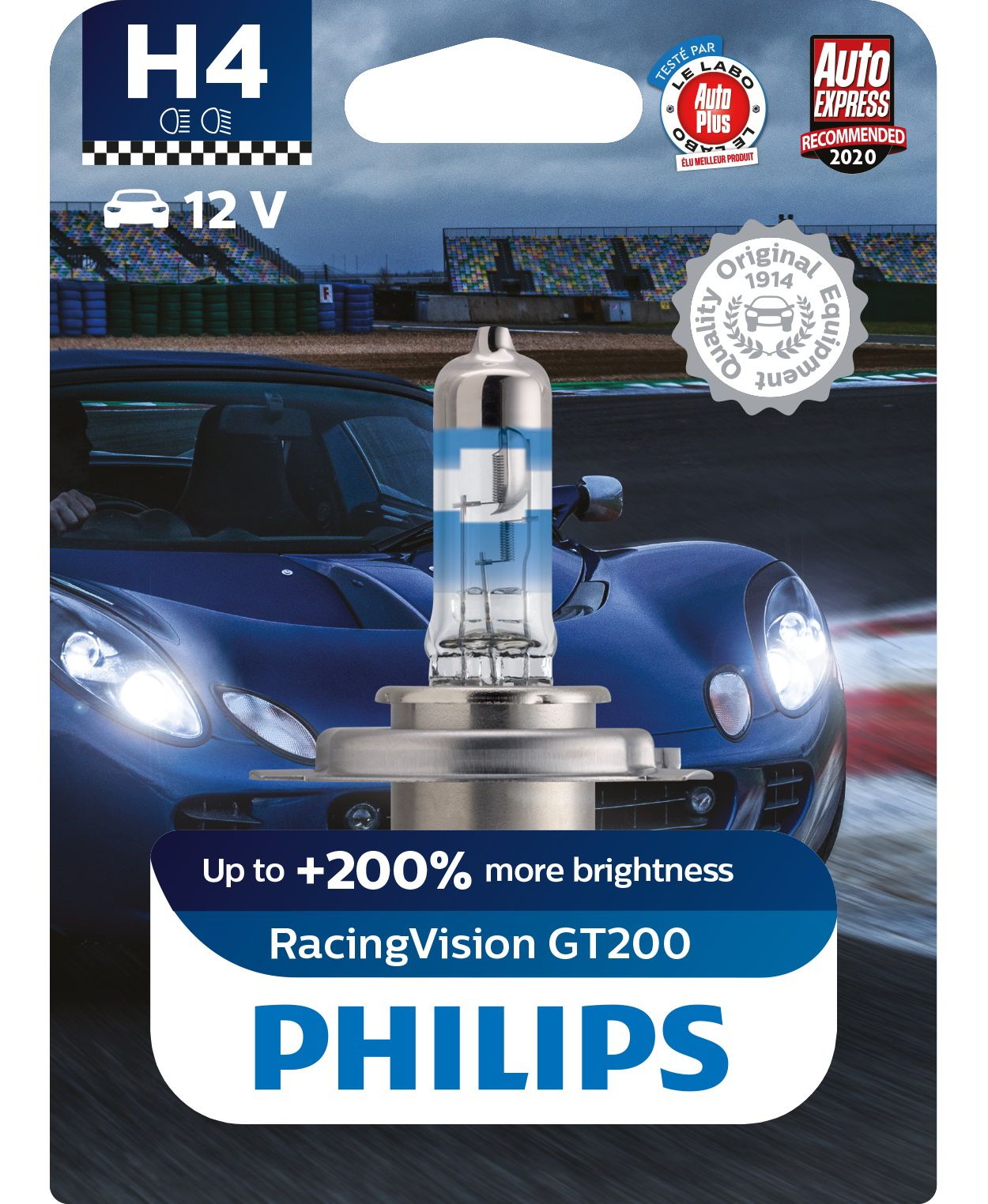 Set lampadine alogene H4 Philips Racing Vision GT200, 12V, 60/55W, 2 pezzi  - 12342RGTS2 - Pro Detailing
