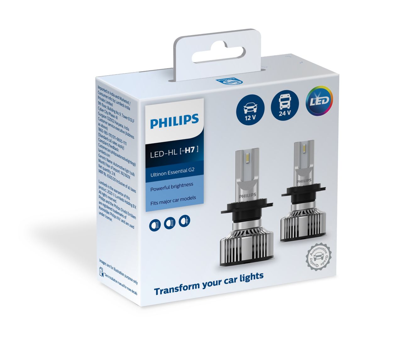 PHILIPS Ultinon LED H7 Bulbs Set of 2X Bulbs 6200K +160% PX26d 11972ULX2