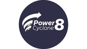 A PowerCyclone 8 technológia különválasztja a port és a levegőt