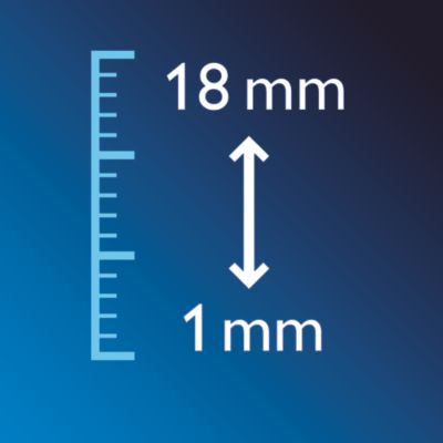 18 ajustes fixos de altura: de 1 mm até 18 mm