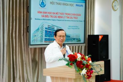 PGS. TS. Nguyễn Thanh Hùng phát biểu khai mạc hội thảo chẩn đoán hình ảnh tim mạch tại Bệnh viện Nhi đồng 1
