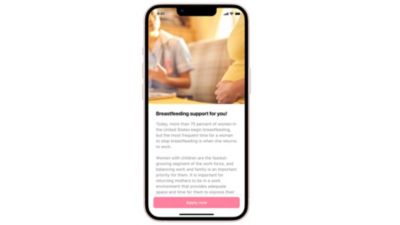 Pregnancy+ app screen showing breastfeeding support resources
