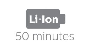 50 minutes d'autonomie pour 1 h de charge, ou fonctionnement sur secteur