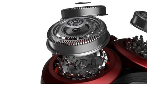 72 rotierende Klingen erfassen und schneiden Haare aus allen Winkeln