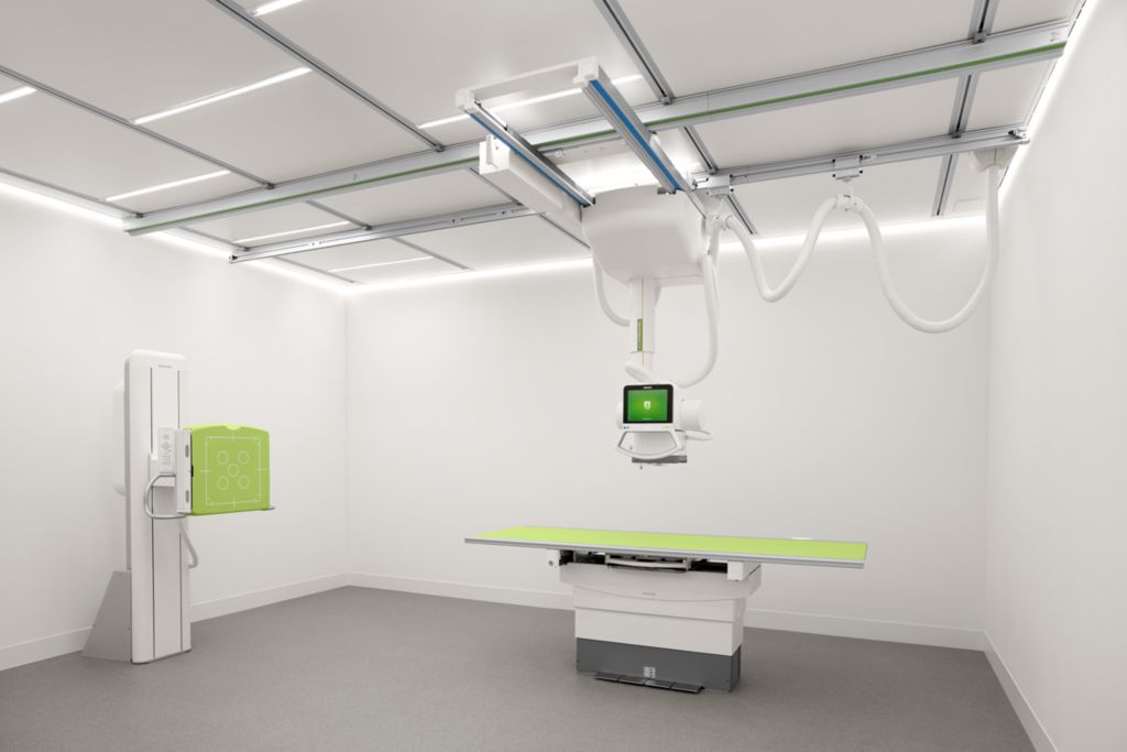 The DigitalDiagnost C90 High performance room VS90  represents a typical dual detector room configuration. With complete room motorization, you can easily and intuitively perform all applications, including automatic image stitching at the vertical stand and on the patient table. A configuration with an additional SkyPlate allows for exceptional application variety.