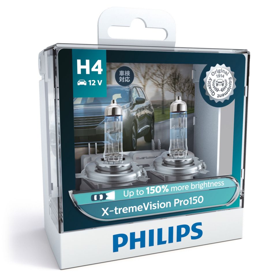 Philips H4 X-treme Vision Car Headlight Bulbs. 12v 55w.