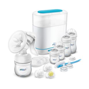 Manual breast pump set with steriliser