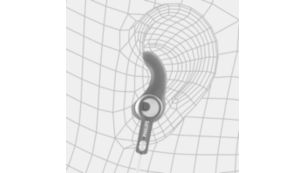 A almofada em forma de C prende os fones de ouvido