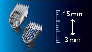 Auswahl an verfügbaren Längeneinstellungen von 3 bis 15 mm