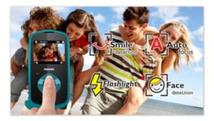 Flash, auto focus, face and smile detection