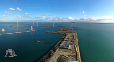 Aerial view of Bouwdokken wind farm area in the Netherlands supporting renewable energy production
