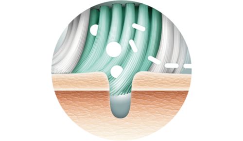 Setole sottili e lunghe per raggiungere i pori meglio della pulizia manuale.