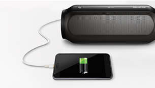 Boxa poate fi utilizată şi ca baterie de rezervă, pentru încărcarea smartphone-ului