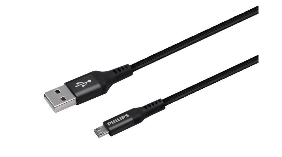 Kiváló minőségű, szövet borítású USB-A – Micro USB kábel