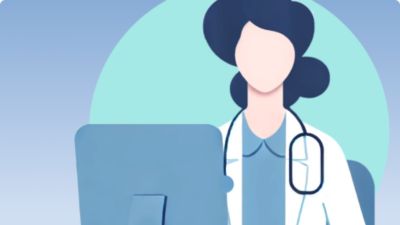 Illustration of physician looking at computer