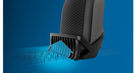 Trims evenly and captures low-lying hairs
