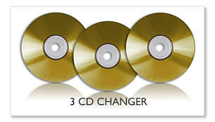 Prática reprodução de vários discos com a disqueteira para 3 CDs