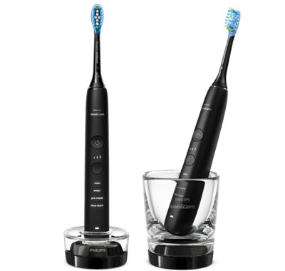 Philips Philips Sonicare DiamondClean 9000 2x Elektrische sonische tandenborstels met app Zwart HX9914/54 aanbieding