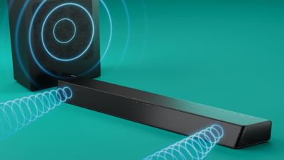 2.1 channels. 8" wireless subwoofer for deeper bass