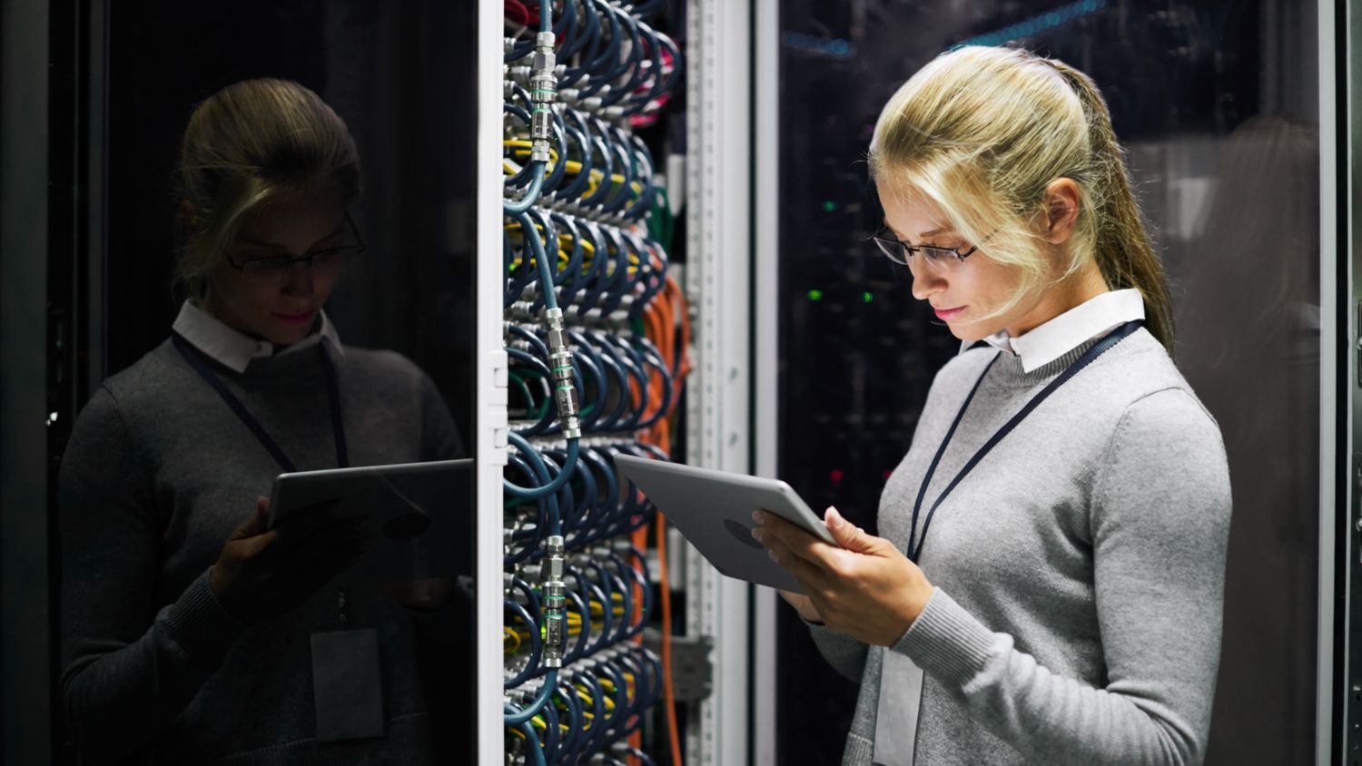 Field service engineer examining equipment