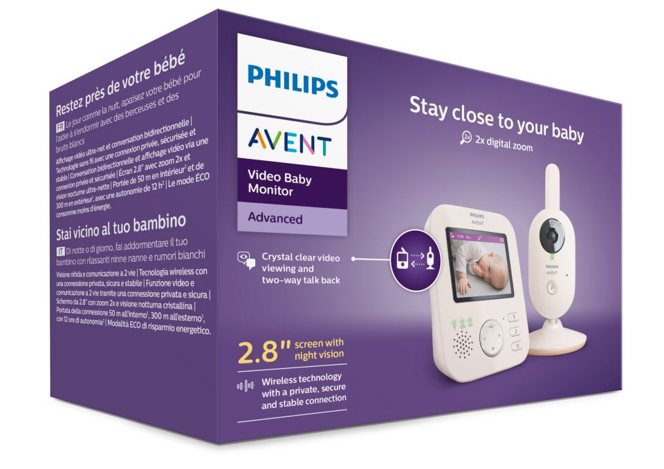 Philips Avent Vigilabebés conectado con cámara HD 1080p, visión nocturna  por infrarrojos, audio bidireccional, alcance ilimitado, conexión segura,  12 horas (modelo SCD923/26) : : Bebé