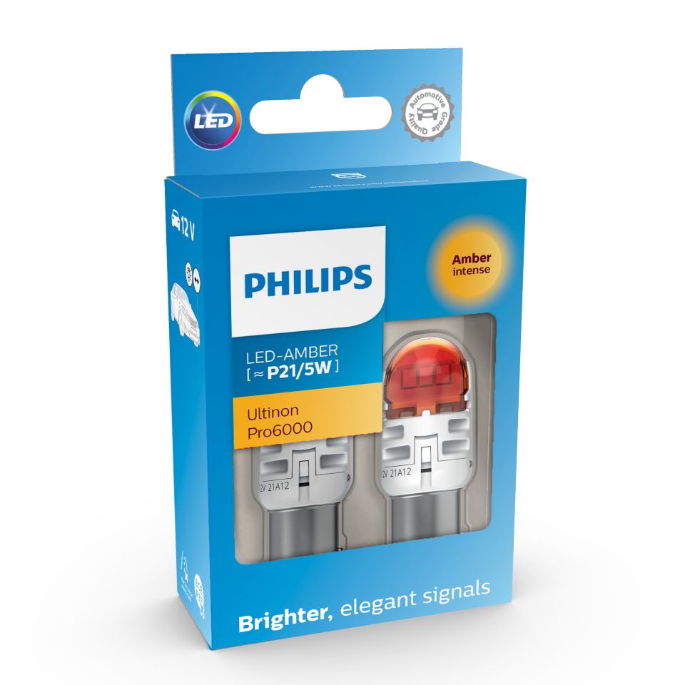 Philips Ultinon Pro6000 Amber LED P21/5W Car Bulbs