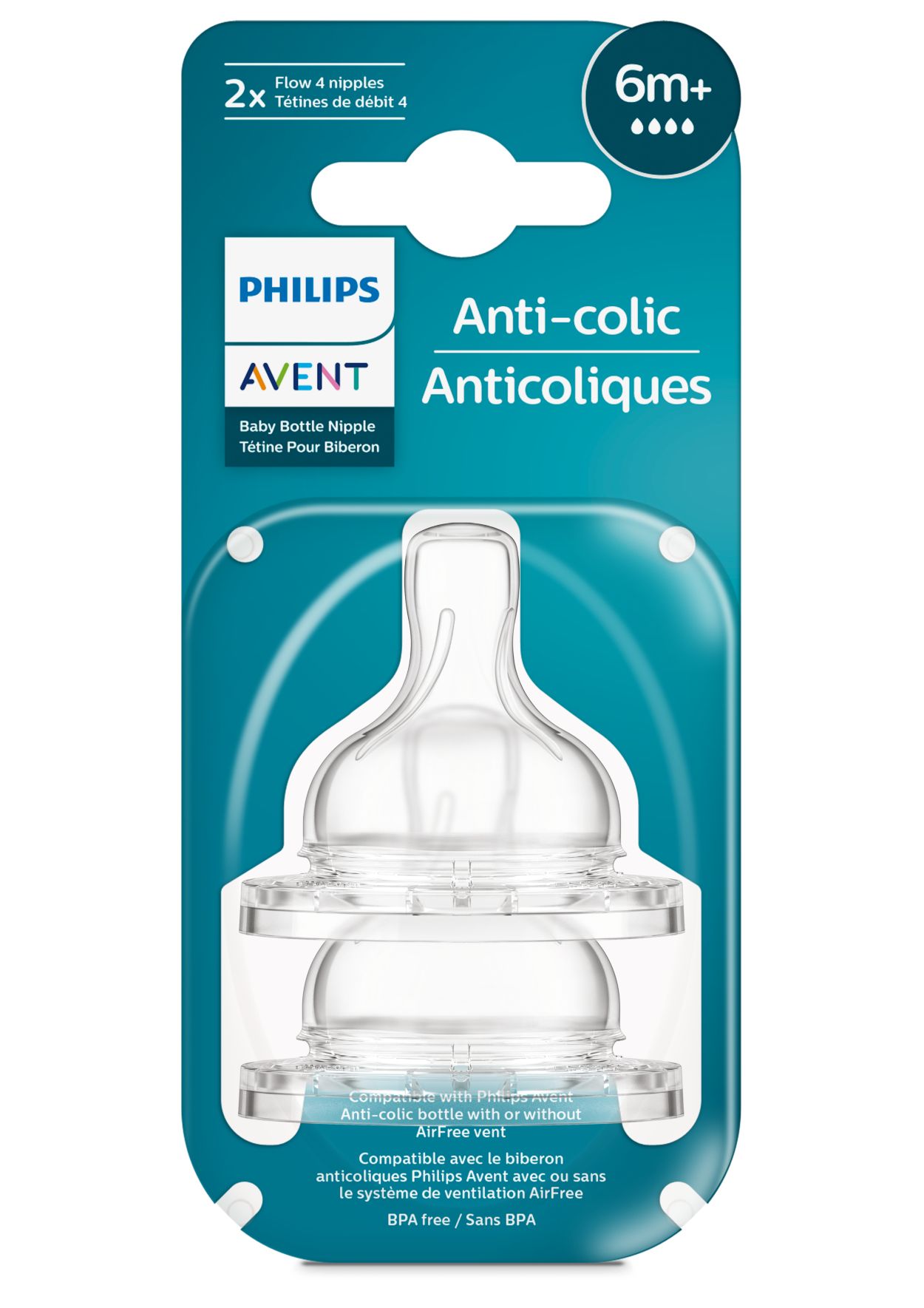 Philips Avent · Tétines pour biberon · 4-trous, 6 mois et +