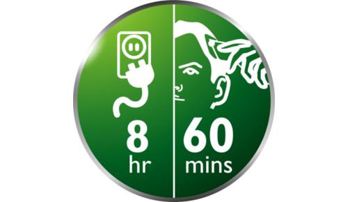 60 minuters sladdlös användning efter 8 timmars laddning