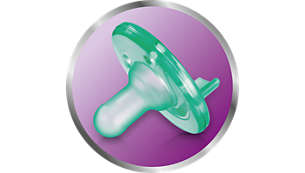 One piece, silicone Soothie pacifier helps calm babies