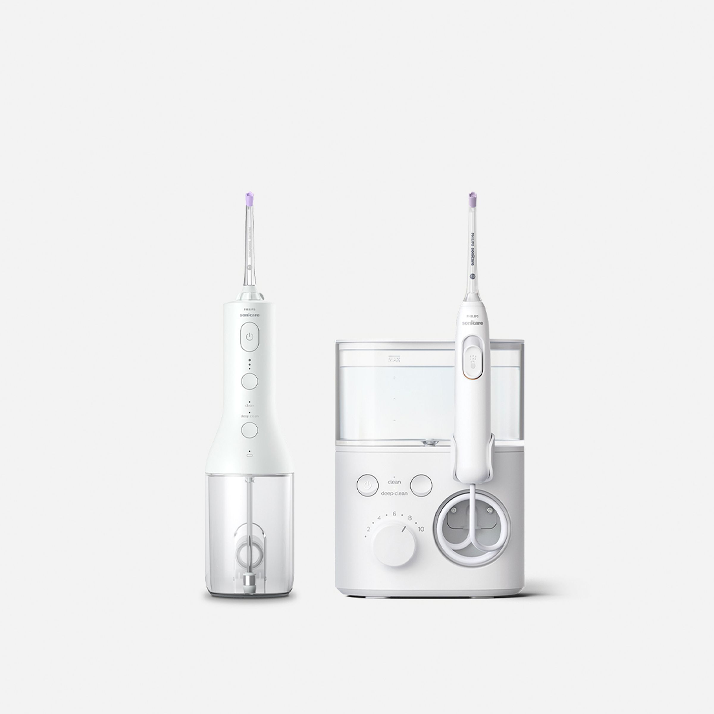 Sonicare Power Flossers arranged on a countertop