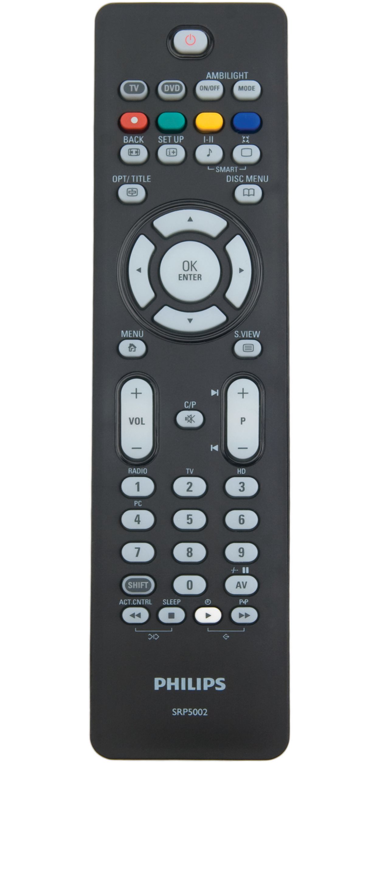 SRP5002 Mando para TV / DVD ( R ) Philips. Dispone de dos modos, uno para  el tv y otro para el grabador de dvd y disco duro. Inc - CECASA