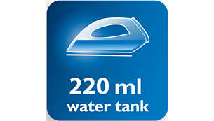 Large réservoir d'eau de 220 ml à remplissage pratique