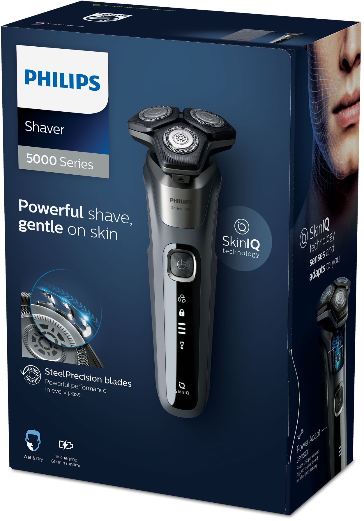 Rasoir electrique rechargeable Séries 5000 SkinIQ Wet & Dry, Flex 360°,  SteelPrecision, tondeuse PHILIPS S5887/10 - Le comptoir du Barbier