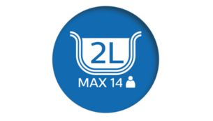 Extra large 2.0L capacity serves up to 14 people