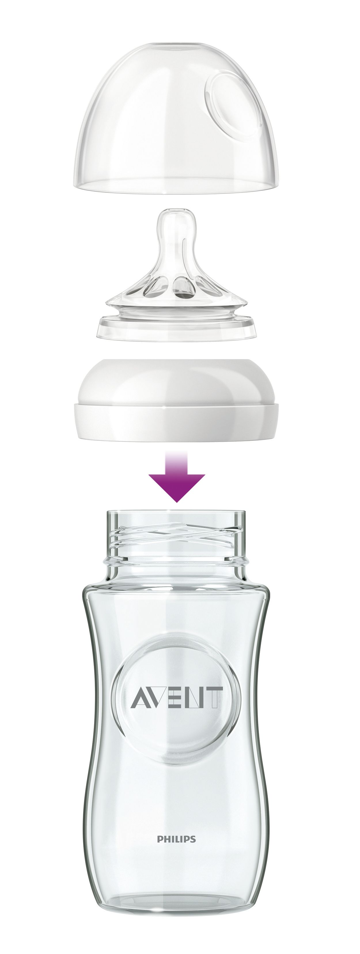 Biberon Philips Avent Naturel en verre, 8 oz, emb. de 3.