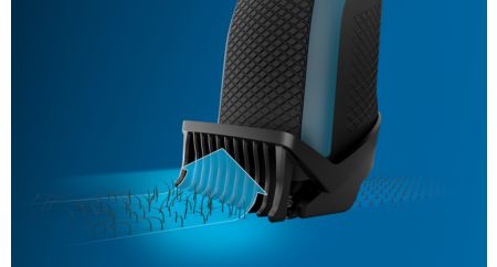 Trims evenly and captures low-lying hairs