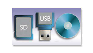 Affichez directement des photos enregistrées sur des cartes mémoire, clés USB, DVD et CD