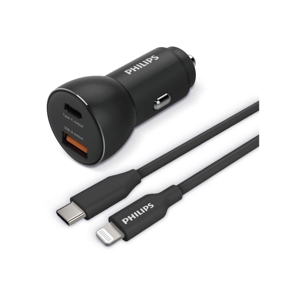 Autoladegerät mit 2 Anschlüssen: USB-Typ-A und Typ-C