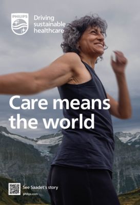 Woman running in mountains representing sustainable healthcare