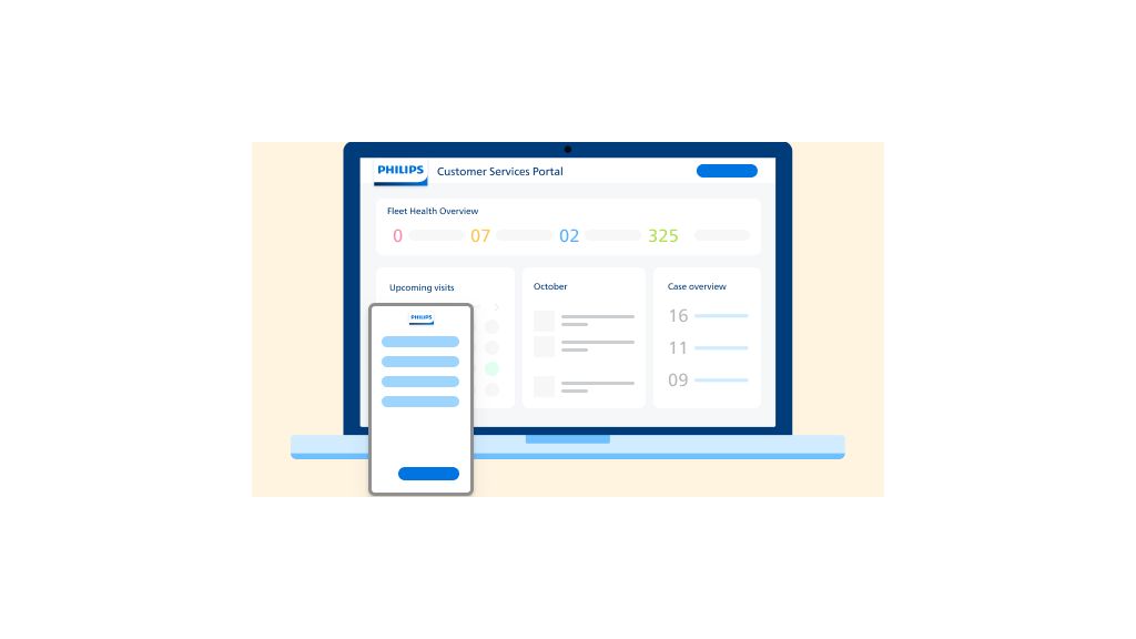 Philips reports dashboard on a laptop screen, showing options for "Audit report" and "Standard Report