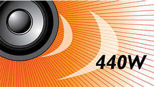 A potência RMS de 440 W proporcionam som excelente para filmes e músicas