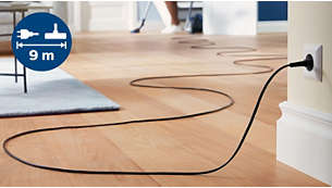 Dlouhý dosah (9 m) umožňuje větší pohyblivost bez nutnosti vypojit kabel.