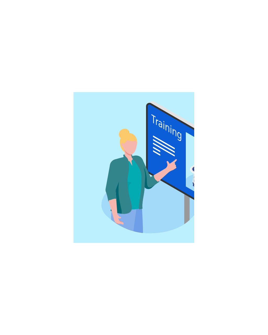 Illustration of woman pointing at a training slide