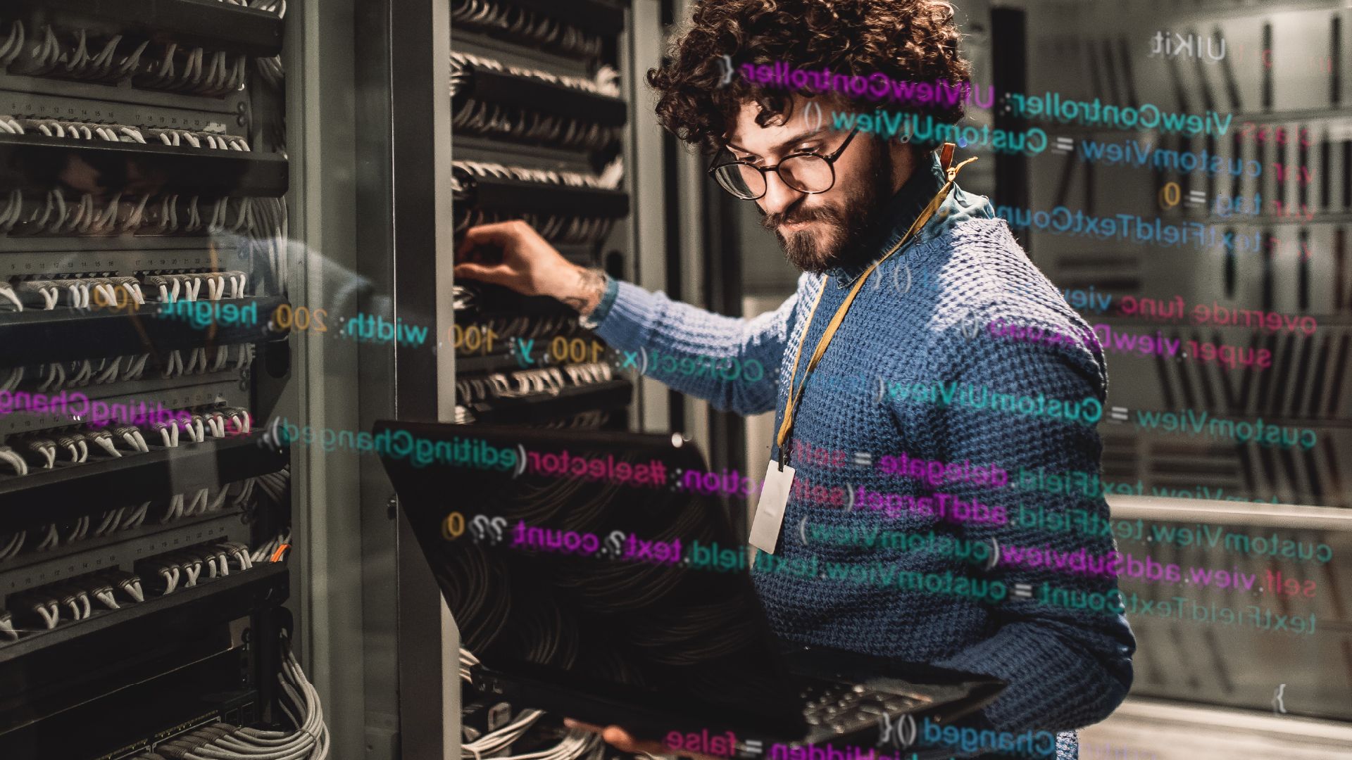 Manager looking at data