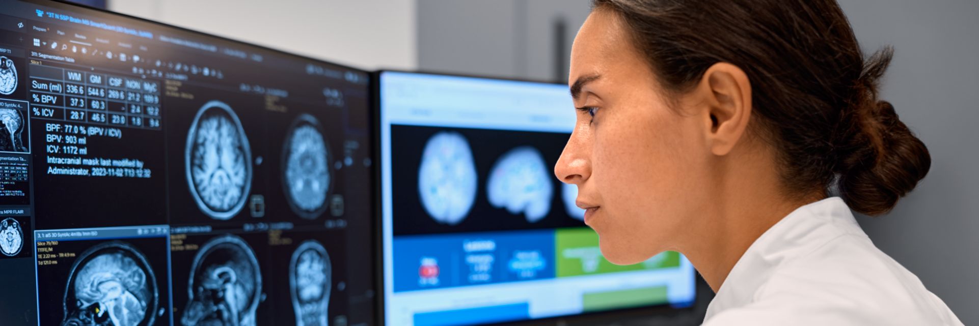 Technologist looking at clinical images
