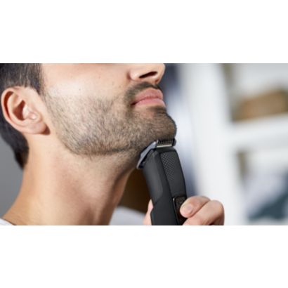Trims beard, guards skin