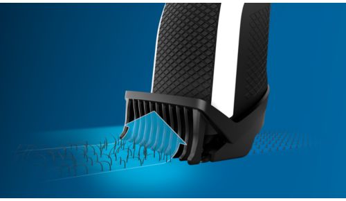 Trims evenly and captures low-lying hairs