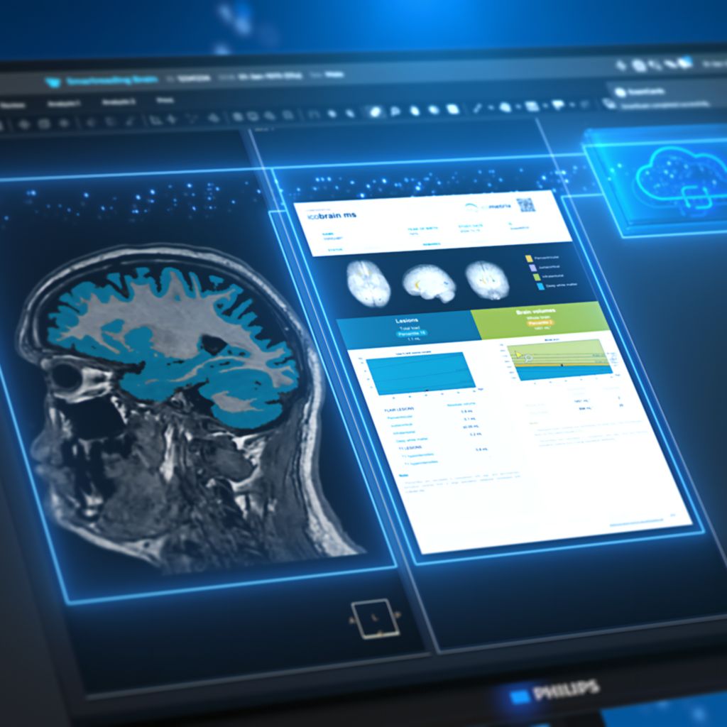 Smart Reading quantitative report of icobrain ms on the mr console